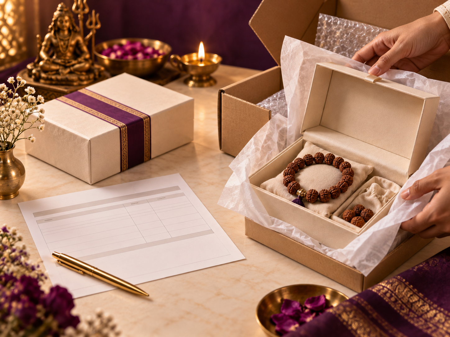 Secure Rudraksha packaging and return process
