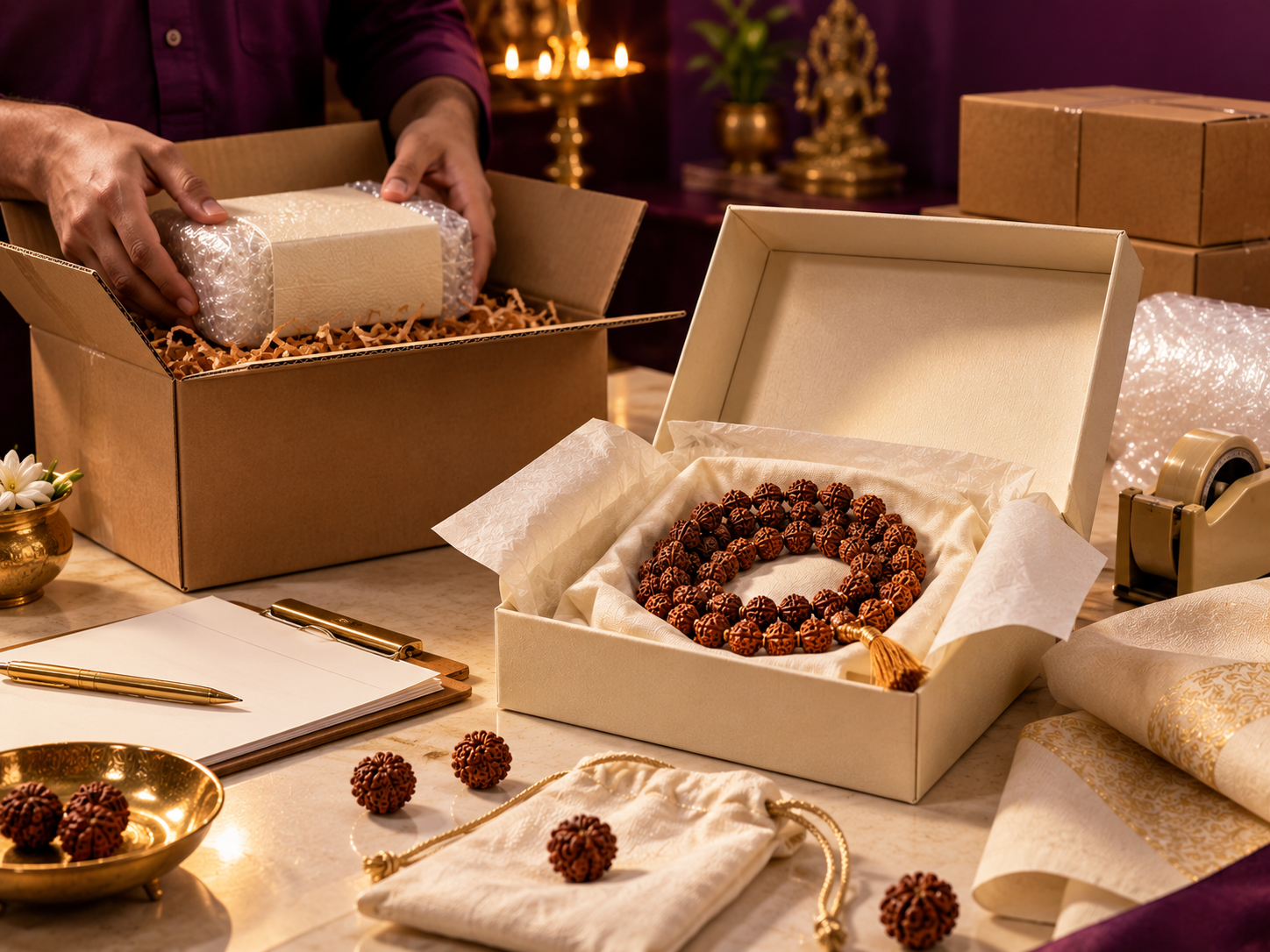 Premium Rudraksha packing and dispatch process